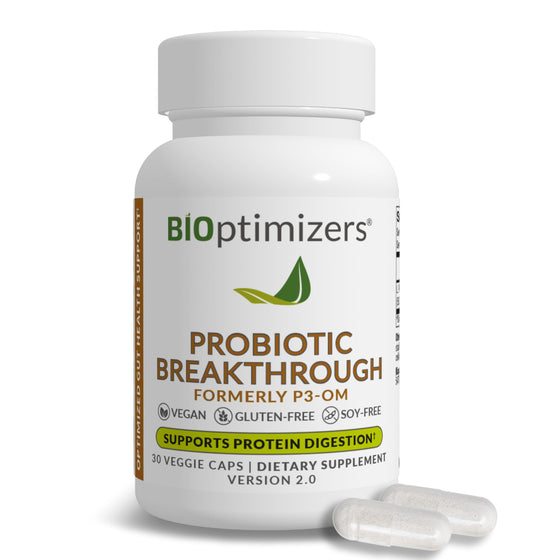 BIOptimizers Probiotic Breakthrough, Proteolytic Prebiotics & Probiotics Supplement – Lactobacillus Plantarum OM for Immune, Bloating & Gut Relief Support, 30 Vegan Capsules