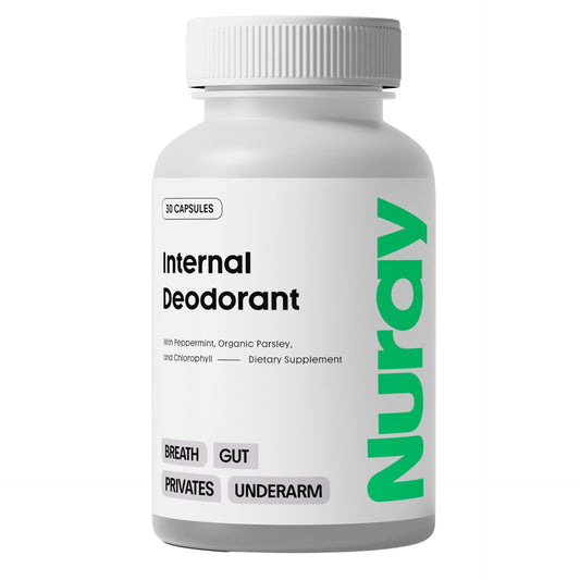 Nuray Internal Deodorant Supplement | Natural Chlorophyll 30 Capsules for Body Odor Control, Gut Health, and Fresh Breath | Vegan, Detox Support, & Skin Health | Odor Eliminator for Men & Women