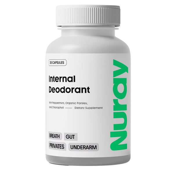 Nuray Internal Deodorant Supplement | Natural Chlorophyll 30 Capsules for Body Odor Control, Gut Health, and Fresh Breath | Vegan, Detox Support, & Skin Health | Odor Eliminator for Men & Women