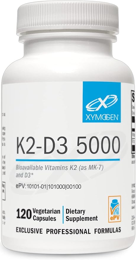 XYMOGEN K2-D3 5000 Vitamin D 5000 IU with Vitamin K2 MK-7 + Immune Support Supplement (120 Capsules)