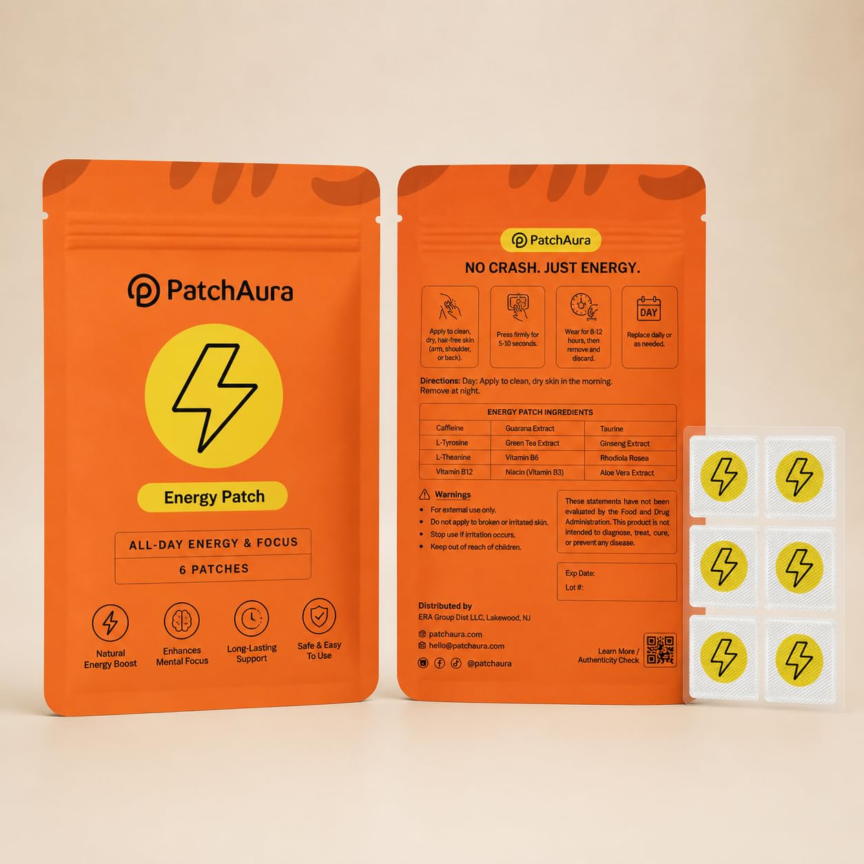 PatchAura Energy Patch – All Day Energy & Focus Support, Mental Clarity & Stamina Boost, Long-Lasting Wellness Patches (30 Patches)