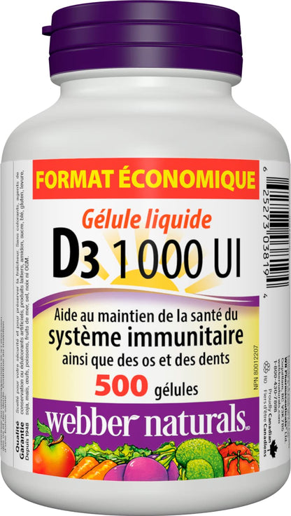 Webber Naturals Vitamin D3 1000 IU, 500 Softgels, Value Size
