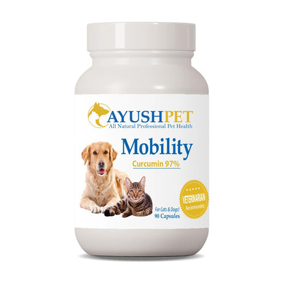 Ayush Pet Mobility, Curcumin Supplement for Healthy Joints, Pure and Powerful Joint, Digestion, and Brain Support, Large or Small Pets, 90 Capsules