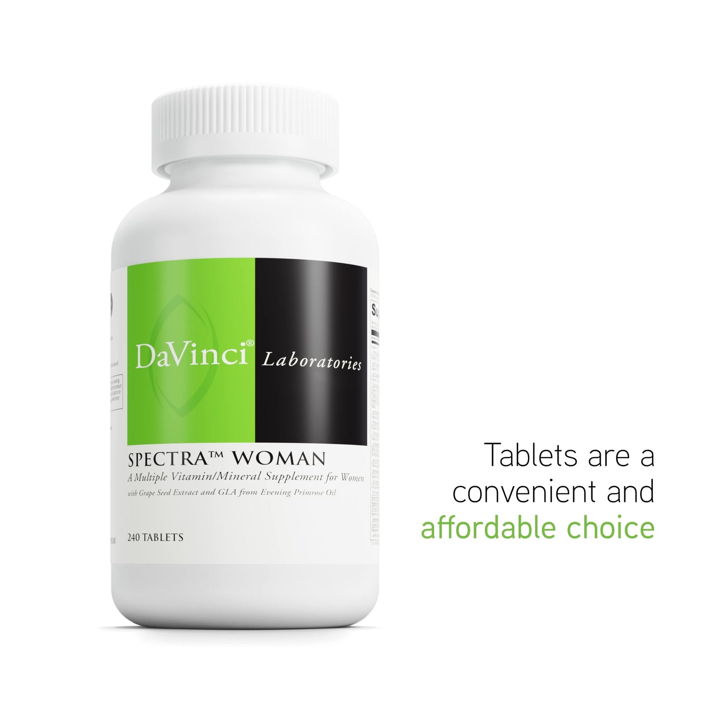 DAVINCI Labs Spectra Woman - Dietary Supplement to Support Bone Health and Women's Needs - with Vitamins, Minerals, Calcium, Beta Carotene, L-Cysteine, Grape Seed Extract, and More - 240 Tablets