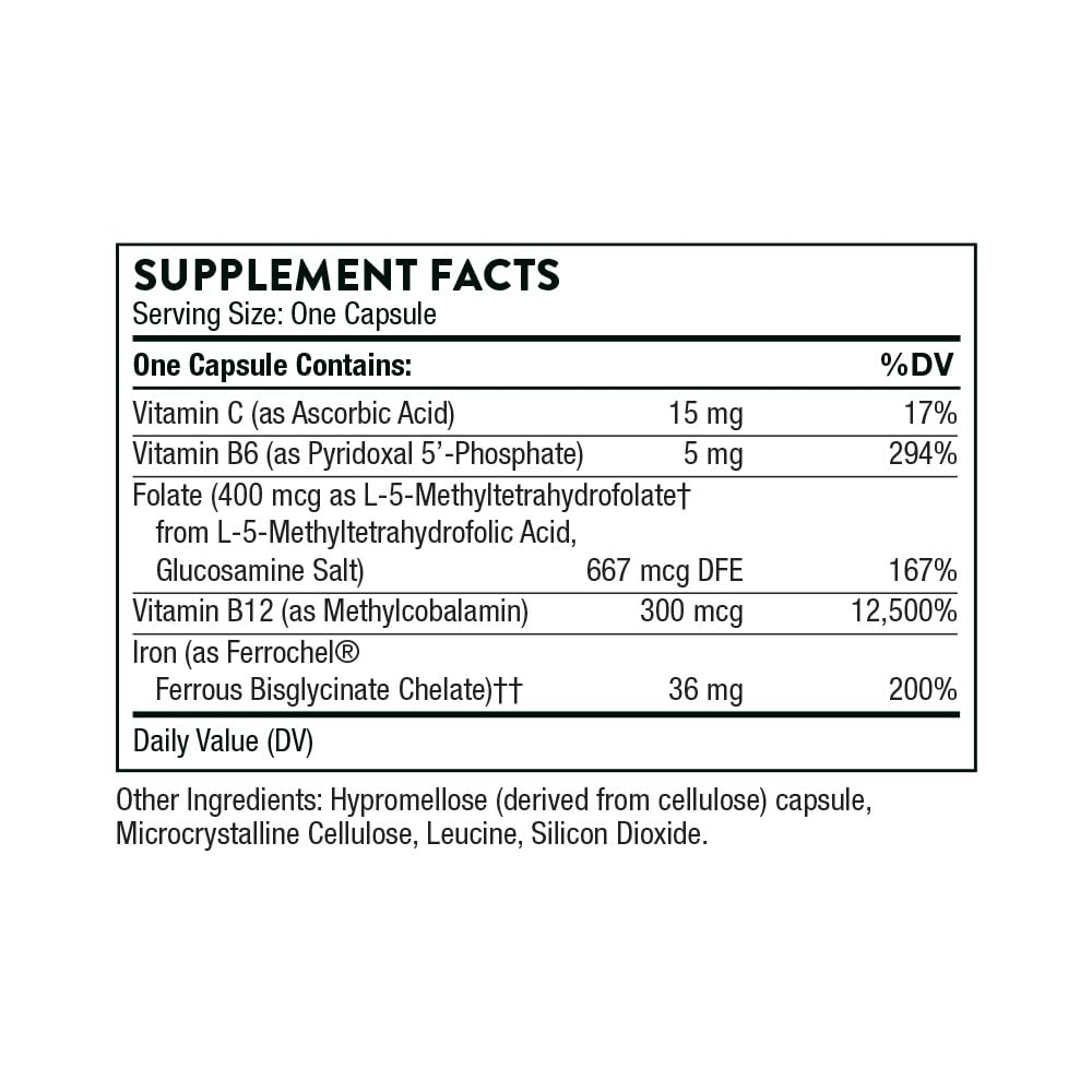 THORNE Ferrasorb - 36 mg Iron with Essential Nutrients - Complete Blood Support Formula* - Elemental Iron, Folate, B and C Vitamins for Optimal Absorption - Gluten-Free - 60 Capsules