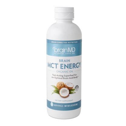 Dr Amen BrainMD Brain MCT Energy - 16 fl oz - Energy Support for Brain & Body - Improves Focus & Satiety - Clean & Fast Acting - Gluten Free - 31 Servings