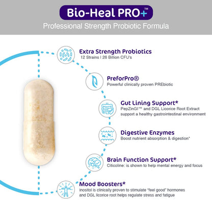 Aspire Nutrition Bio-Heal Pro+ 6-in-1 Probiotic Capsules Supplement – Daily Probiotic Formula for Women, Men, and Kids - 30 Day Supply