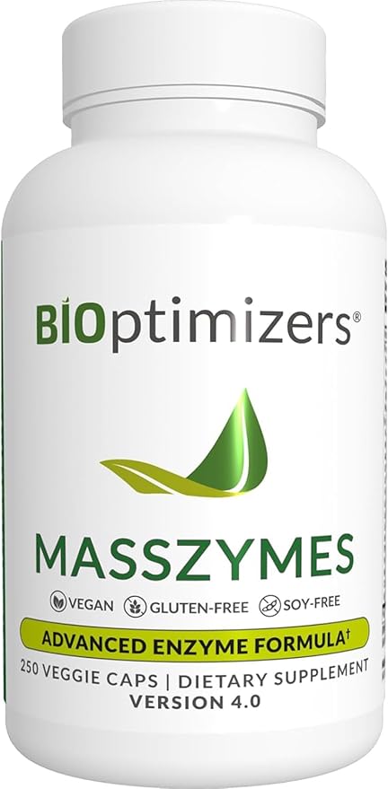 BiOptimizers MassZymes 250 Capsules Digestive Enzymes Supplement for Gut Health