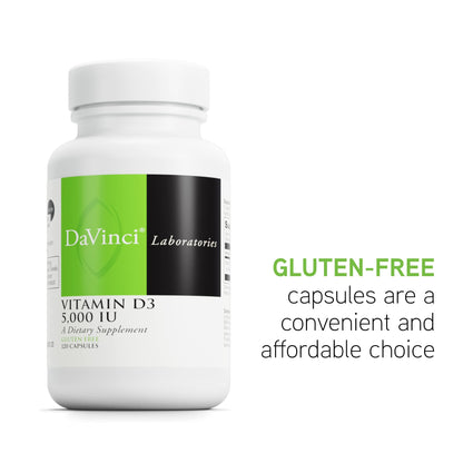 DAVINCI Labs Vitamin D3 5000 IU - Dietary Supplement to Support Healthy Teeth and Bones, Cardiovascular Function, and Immune Health* - with 5000 IU per Serving - Gluten-Free - 120 Capsules