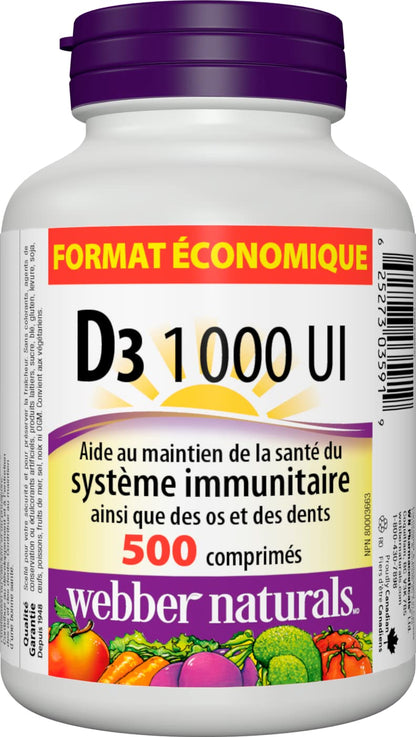 Webber Naturals Vitamin D3 1000 IU, 500 Tablets, Value Size