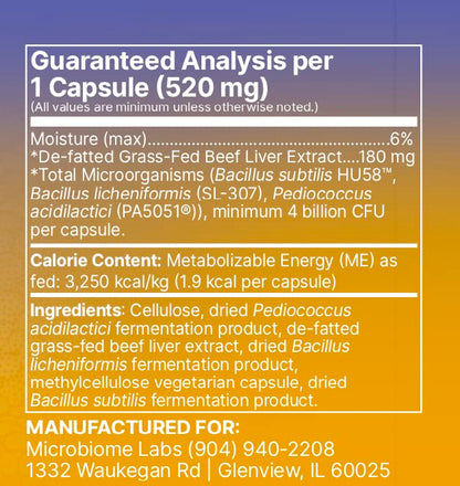 Microbiome Labs Fidospore - Dog Probiotics for Digestive Health & Immune Support - Spore-Forming Pet Probiotics for Dogs & Cats Gut Health - Flavored with Grass Fed Beef Liver (30 Capsules)