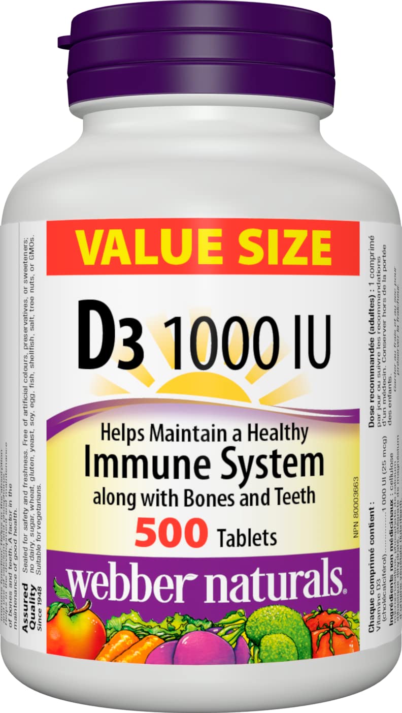 Webber Naturals Vitamin D3 1000 IU, 500 Tablets, Value Size