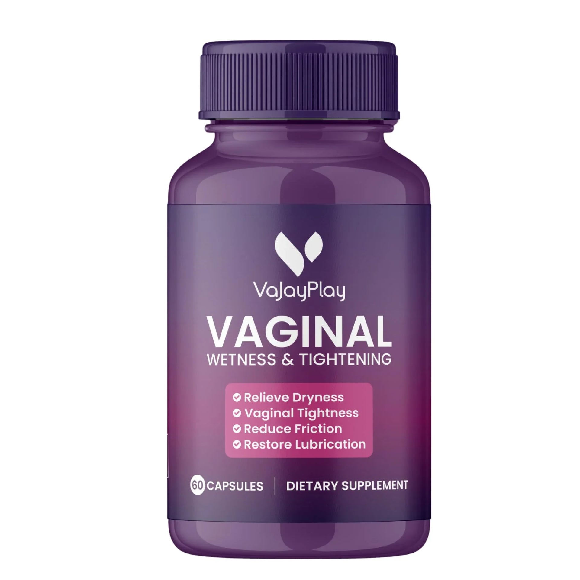 Purple bottle of VajayPlay vaginal wellness supplement on a white background