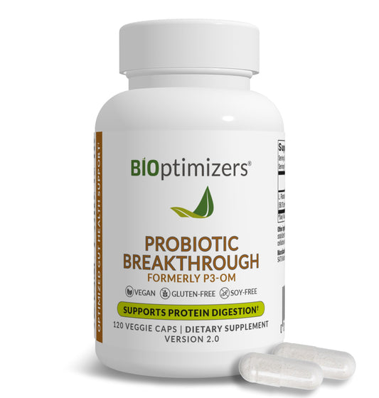 BIOptimizers Probiotic Breakthrough, Proteolytic Prebiotics & Probiotics Supplement – Lactobacillus Plantarum OM for Immune, Bloating & Gut Relief Support, 120 Vegan Capsules