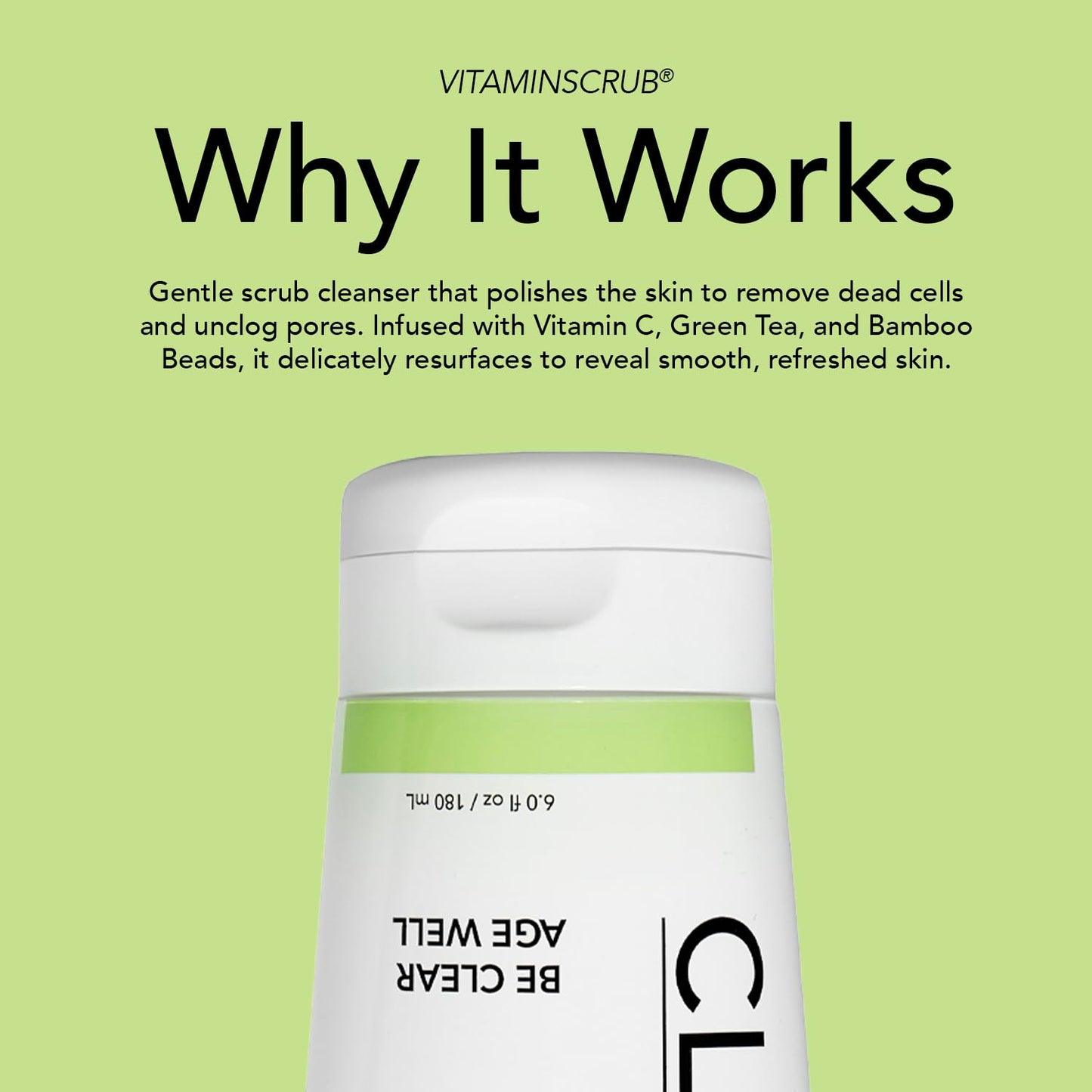 CLEARSTEM - VITAMINSCRUB - Antioxidant-Infused Scrub Cleanser - Exfoliating Face Wash + Body Scrub - Vitamin C, Hemp, Bamboo - Skin Care Products - Vegan, Gluten Free, Cruelty Free - 6 fl oz / 177ml