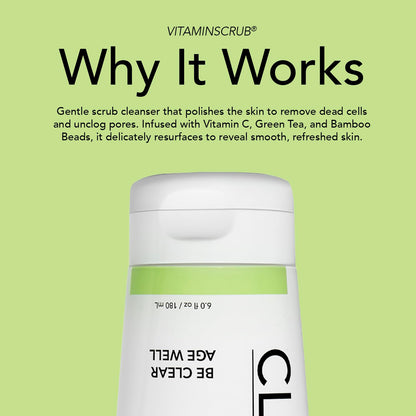 CLEARSTEM - VITAMINSCRUB - Antioxidant-Infused Scrub Cleanser - Exfoliating Face Wash + Body Scrub - Vitamin C, Hemp, Bamboo - Skin Care Products - Vegan, Gluten Free, Cruelty Free - 6 fl oz / 177ml