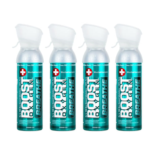 Boost Oxygen Medium Breathe Menthol-Eucalyptus Aroma 5 Liter Canister | All-Natural Resiratory Support for Aerobic Recovery, Altitude, Performance and Health (4 Pack)