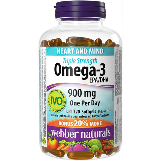 Webber Naturals Omega-3 900 mg, 120 Enteric Softgels, Value Size