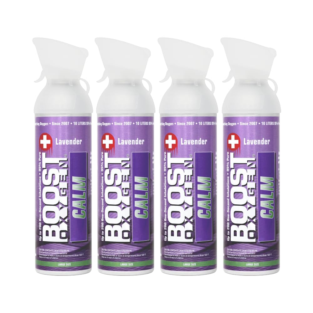 Boost Oxygen Large Calm Lavender Aroma 10L Canister | Respiratory Support for Aerobic Recovery, Altitude, Performance & Health (4 Pack)