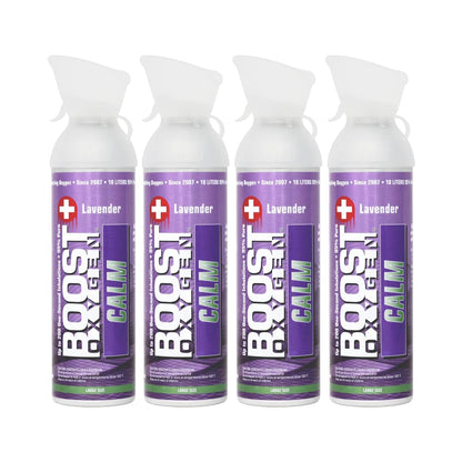 Boost Oxygen Large Calm Lavender Aroma 10L Canister | Respiratory Support for Aerobic Recovery, Altitude, Performance & Health (4 Pack)