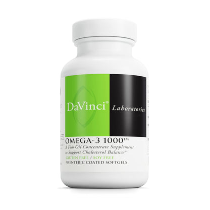 DAVINCI Labs Omega-3 1000 - Dietary Supplement to Maintain Already Normal Cholesterol Levels and Support Immune System, Hair and Skin* - Gluten-Free - 90 Enteric Coated Softgels