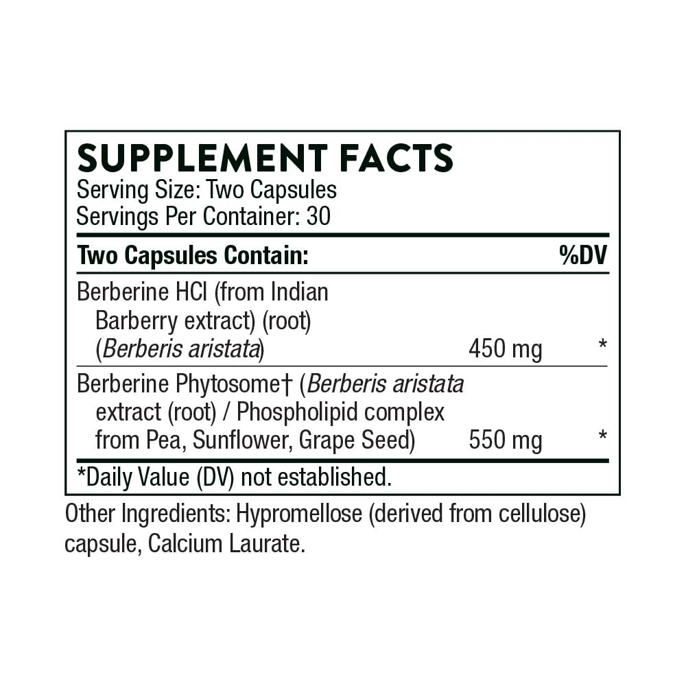 THORNE Berberine - Dual Action Formula with Phytosome Plus Botanical Extract - Support Heart Health, Immune System, Healthy GI, Cholesterol* - Gluten-Free, Dairy-Free - 60 Capsules - 30 Servings