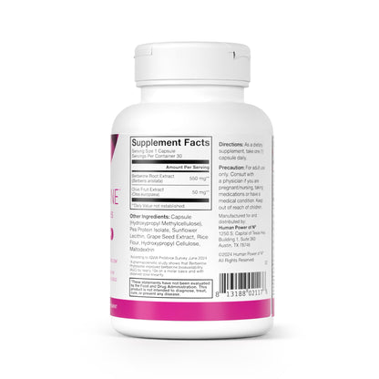 HumanN SuperBerine Berberine Supplement - Cholesterol & Metabolic Clinically Researched Support - High Absorbency Formula with Olive Leaf Extract - 30 Capsules