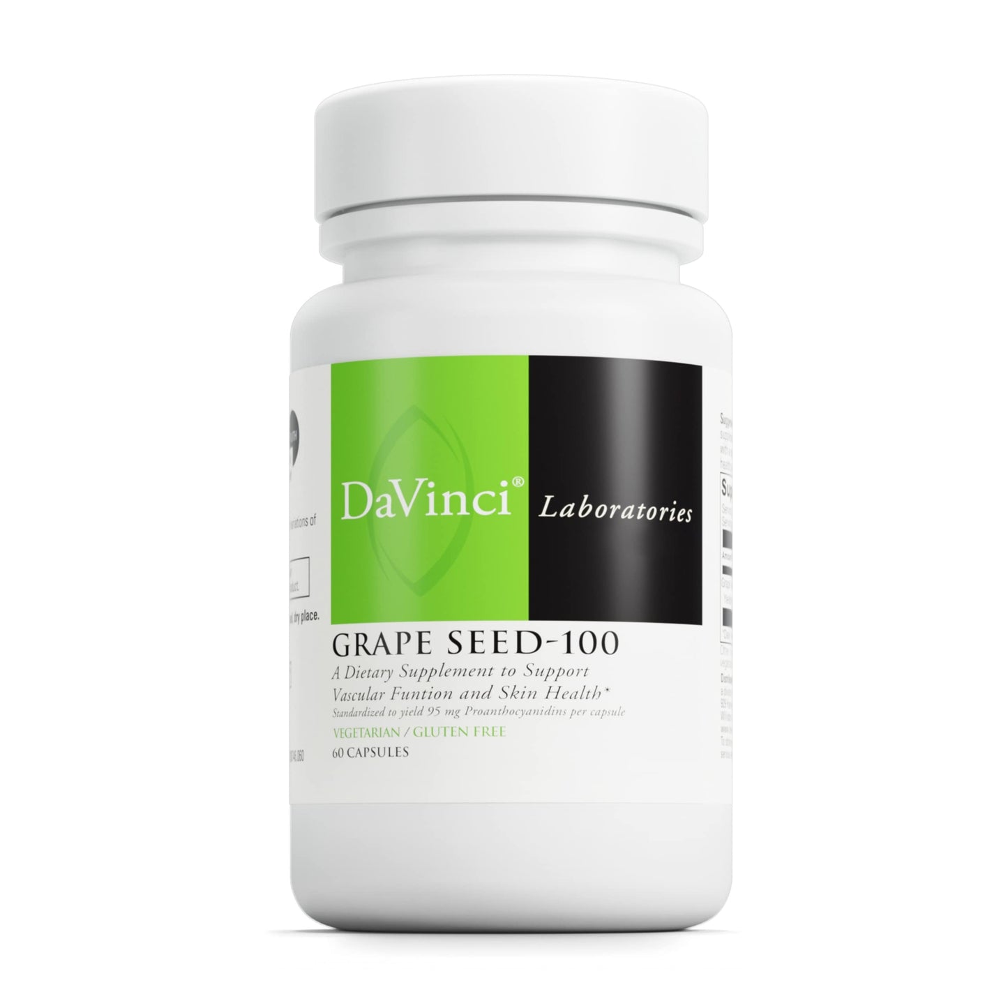 DAVINCI Labs Grape Seed-100 - Dietary Supplement to Support Immune System, Vascular Function and Healthy Skin* - with 100 mg Grape Seed Extract per Serving - Gluten-Free - 60 Vegetarian Capsules