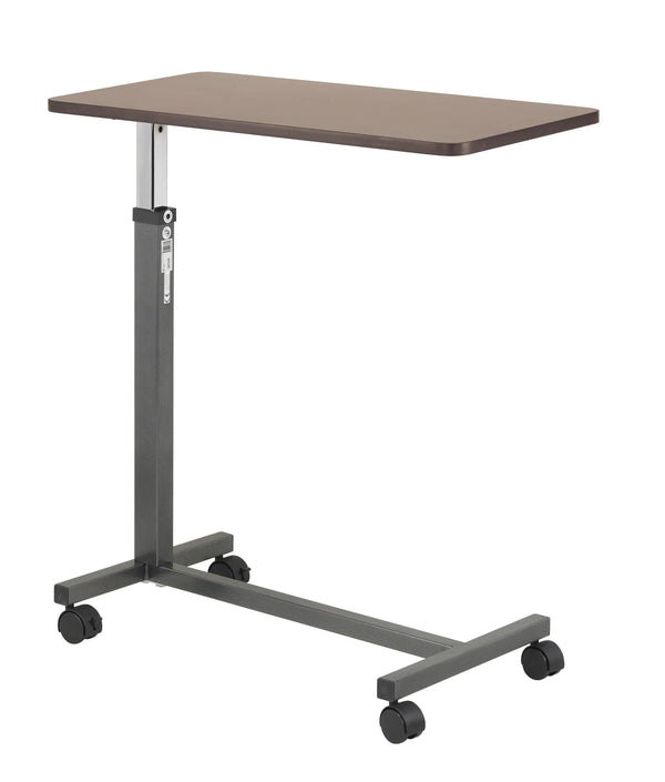 Drive Medical 13067 Non Tilt Top Overbed Table with Wheels and Secure Height Adjustment,Tray Table for Hospital or Home Use, Bedside Rolling Overbed Table, Silver Vein