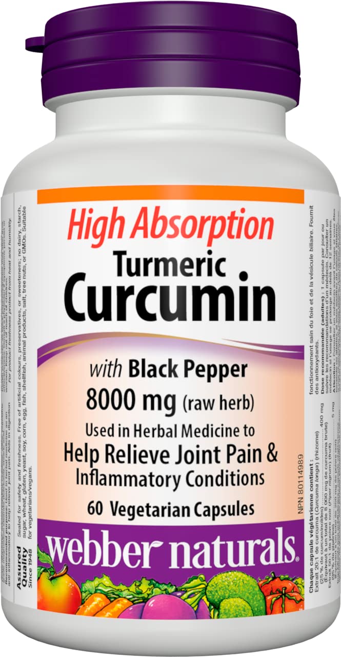 Webber Naturals Turmeric Curcumin with Black Pepper, 8000 mg, 60 Capsules