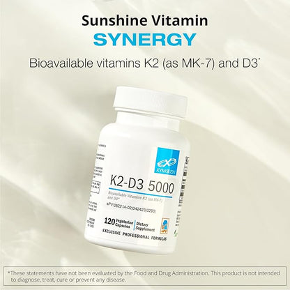 XYMOGEN K2-D3 5000 Vitamin D 5000 IU with Vitamin K2 MK-7 + Immune Support Supplement (120 Capsules)