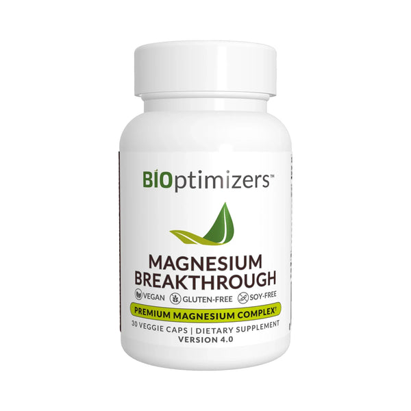 BIOptimizers Magnesium Breakthrough Supplement 4.0-7 Forms of Mg: Glycinate, Malate, Citrate, and More - Natural Support for Sleep and Cognitive Function - 30 Capsules- Calming Vitamins Complex