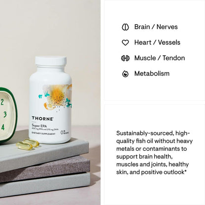 THORNE Super EPA - Omega-3 Fatty Acids EPA 425mg & DHA 270mg Supplement - Support Brain, Cardiovascular, Joints & Skin* - Gluten, Dairy & Soy-Free - 90 Gelcaps