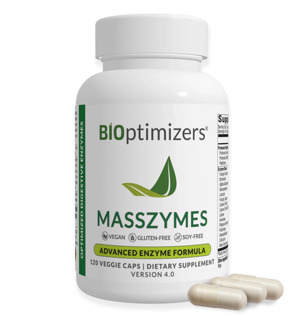BIOptimizers MassZymes Digestive Enzymes Supplement – Max Nutrient Absorption, Boost Energy, Reduce Bloating – Health Vegan Dairy-Free – Muscle Recovery, Gut Health & Clarity - 100,000 Units 120 Caps