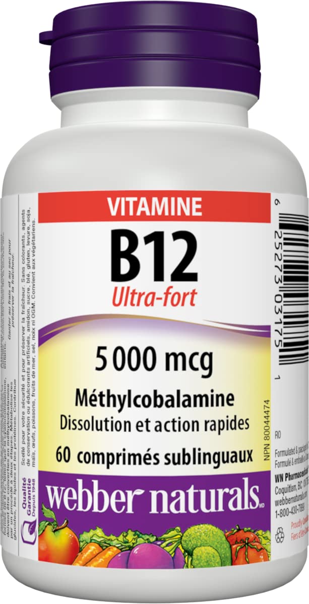 Webber Naturals Vitamin B12 5000 mcg, 60 Tablets