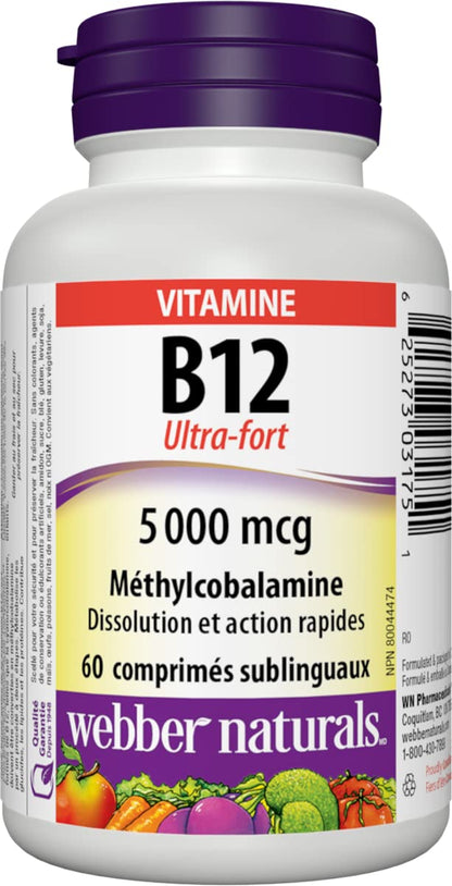 Webber Naturals Vitamin B12 5000 mcg, 60 Tablets