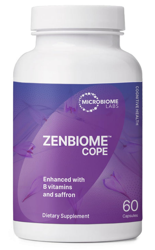 Microbiome Labs Zenbiome COPE - Probiotic Mood Support Supplement with Vitamin B6, B12 & Saffron Extract - Promotes Better Occasional Stress Coping (60 Capsules)