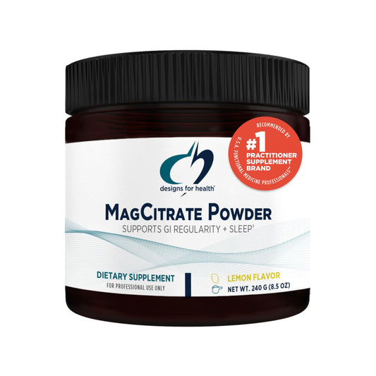 Designs for Health MagCitrate Powder - 300mg Powdered Magnesium Citrate to Support Calm + Regularity - Non-GMO, Gluten Free Delicious Drink Mix Add-in, Lemon Flavor (60 Servings / 240g)
