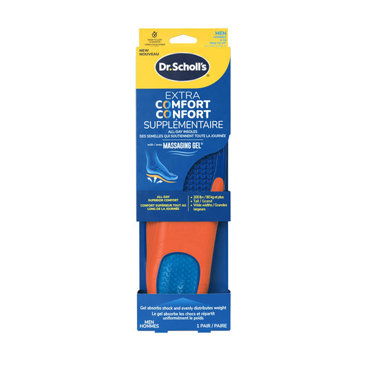 Dr. Scholl's® Extra Comfort All-Day Insoles with Massaging Gel®, 1 Pair, Full Length Trim to Fit Extra Support Inserts, Mens Shoe Sizes 8-14