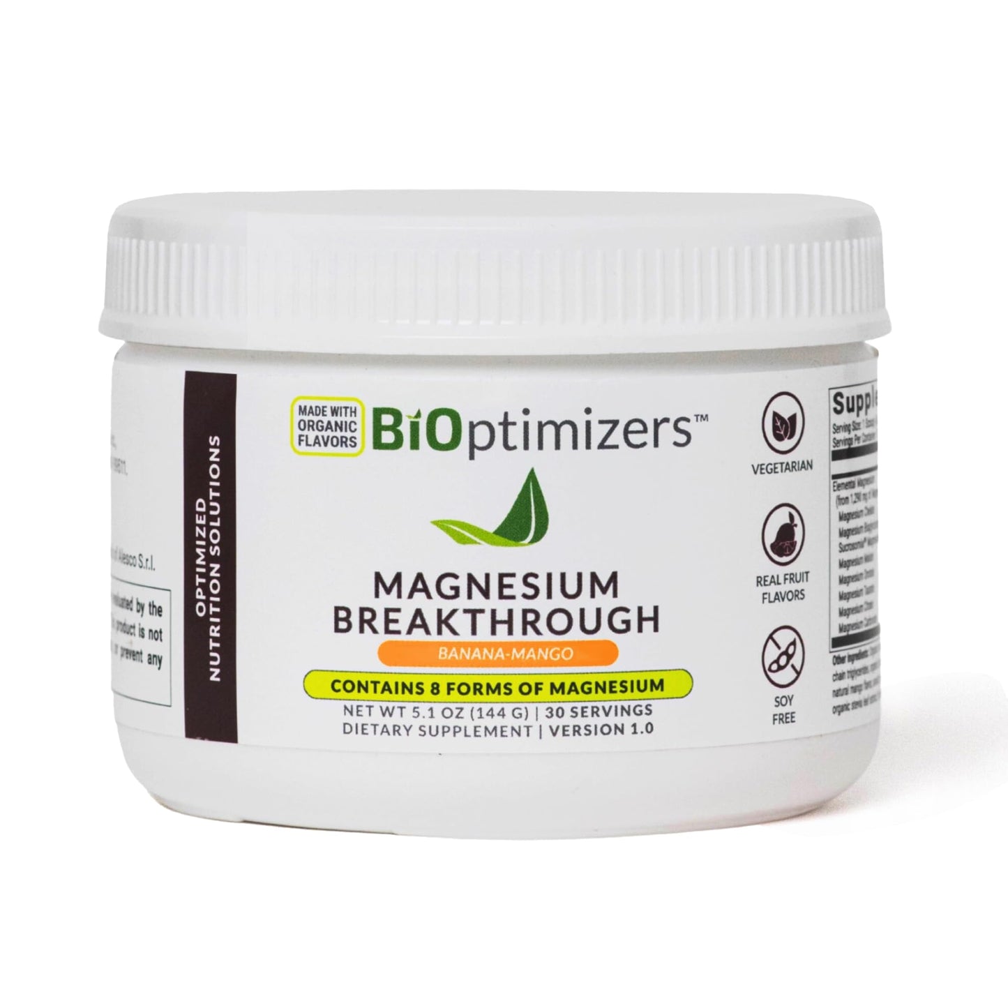 BIOptimizers Magnesium Breakthrough Drink Banana Mango - 8 Forms of Magnesium: Glycinate, Malate, Citrate, and More - Natural Sleep Supplement – 6 oz (30 Servings)