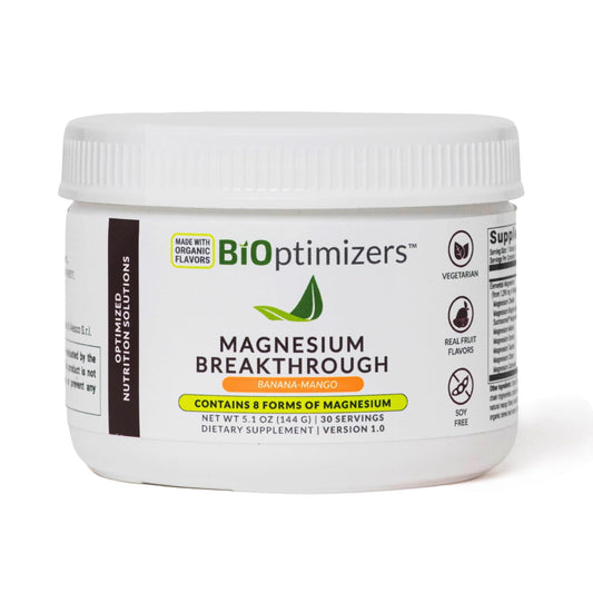 BIOptimizers Magnesium Breakthrough Drink Banana Mango - 8 Forms of Magnesium: Glycinate, Malate, Citrate, and More - Natural Sleep Supplement – 6 oz (30 Servings)