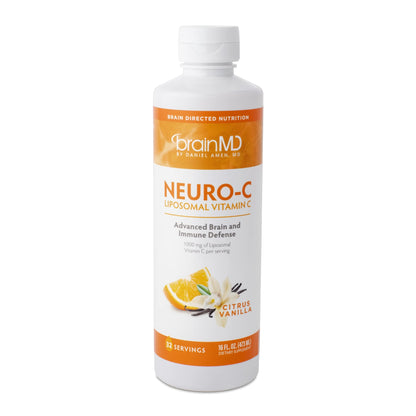 BRAINMD by Dr Amen Neuro-C, Citrus Vanilla - 16 fl oz - 1000 mg Liposomal Vitamin C - Advanced Brain & Immune Defense - Gluten Free - 32 Servings
