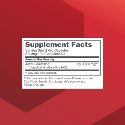 Protocol Acetyl- L-Carnitine 500mg - Energy Supplement, Nerve, and Brain Support - 100 Veg Caps