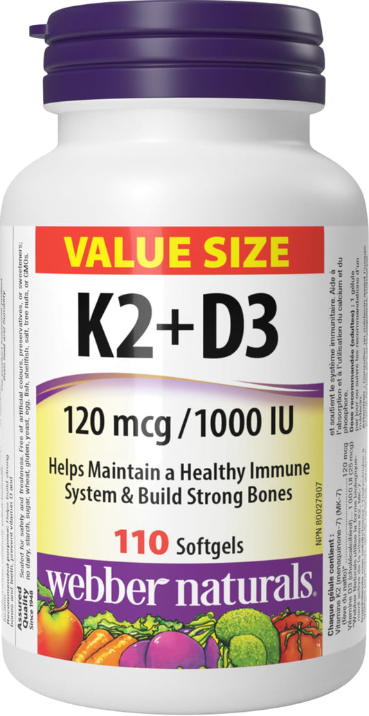 Webber Naturals Vitamin K2 with D3, 110 Softgels, Value Size