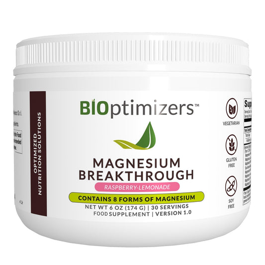 BIOptimizers Magnesium Breakthrough Drink Raspberry Lemonade - 8 Forms of Magnesium: Glycinate, Malate, Citrate, and More - Natural Sleep and Brain Supplement – 6 oz (30 Servings)
