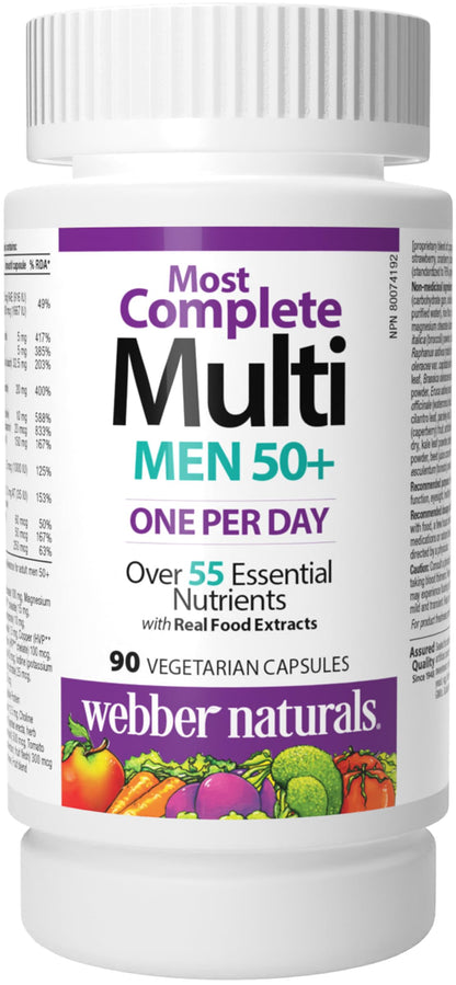 Webber Naturals Men's 50+ Most Complete Multi, 90 Vegetarian Capsules