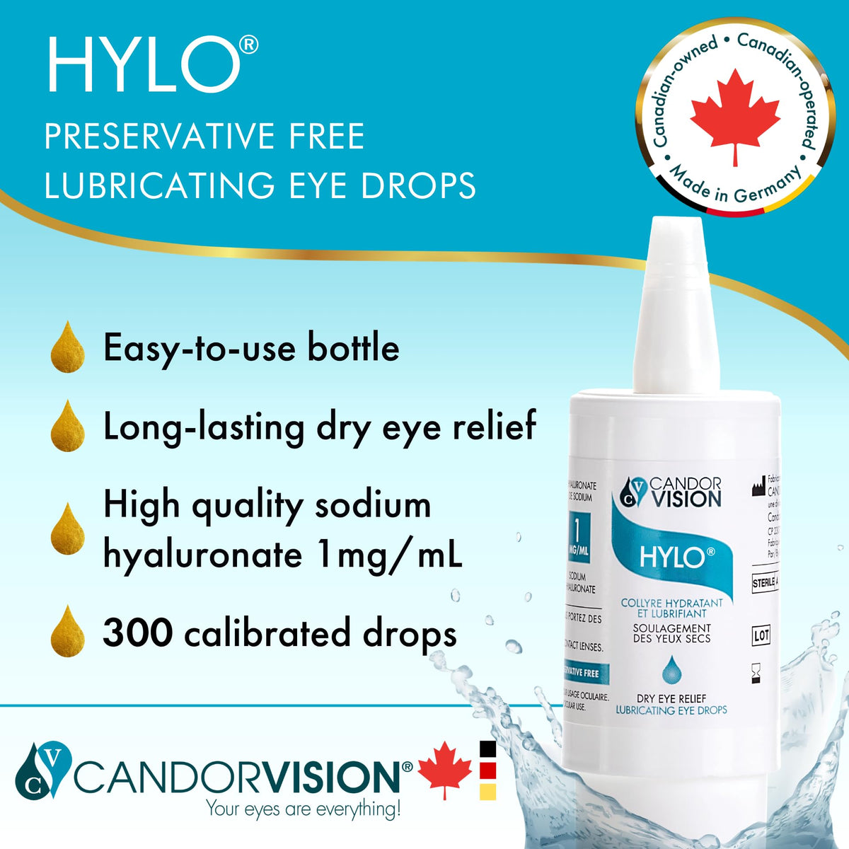 CandorVision HYLO® Preservative-Free Eye Drops (300 Drops, 10ml)