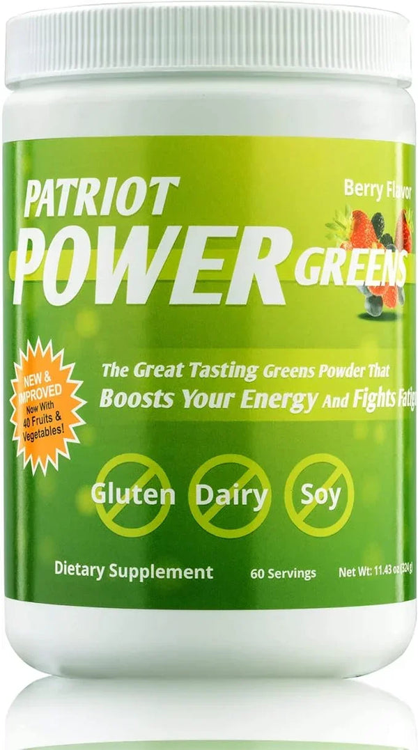 Patriot Power Greens berry flavor dietary supplement powder, gluten free, 60 servings