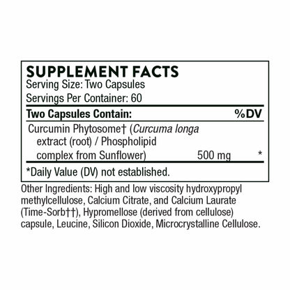 THORNE Curcumin Phytosome 500 mg (Meriva) - Sustained Release, Clinically Studied, High Absorption - Supports Healthy Response in Joints and Muscle* - 120 Capsules - 60 Servings