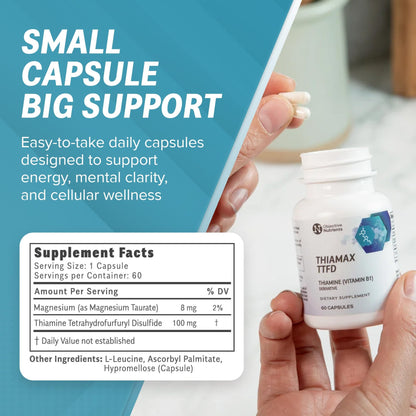 Objective Nutrients Thiamax TTFD Thiamine B1 Supplement | Vitamin B1 Supplement for Energy Focus – 60 Capsules